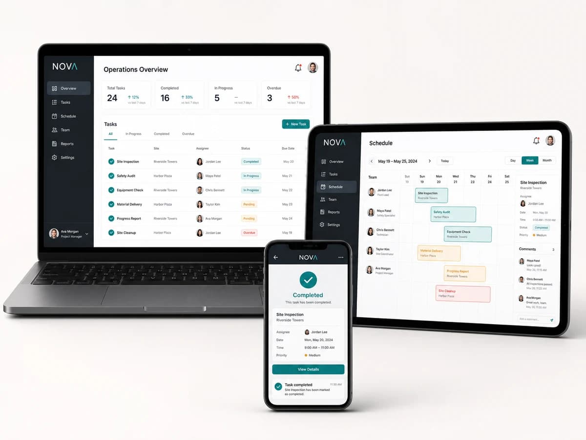 A team collaborating in one application across desktop, tablet, and mobile devices.